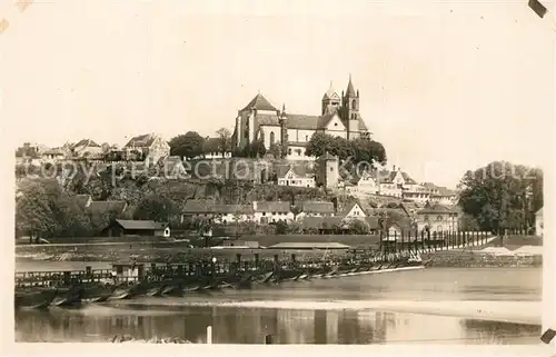 AK / Ansichtskarte Breisach_Rhein Schiffsbruecke Blick zum Muenster Breisach Rhein
