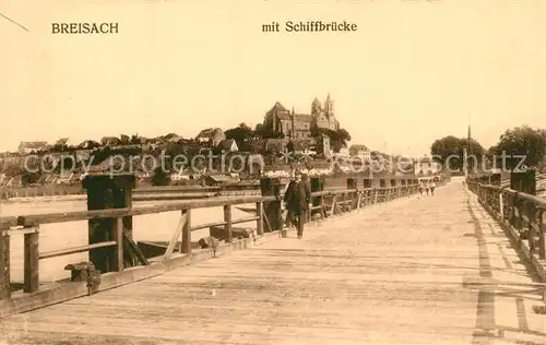 AK / Ansichtskarte Breisach_Rhein Schiffsbruecke Blick zum Muenster Breisach Rhein