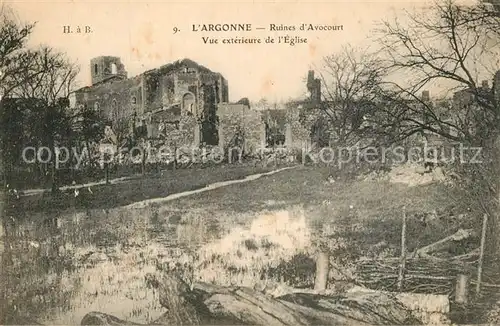 AK / Ansichtskarte Argonnen_Region Ruines dAvocourt Vue exterieure de l Eglise Argonnen Region