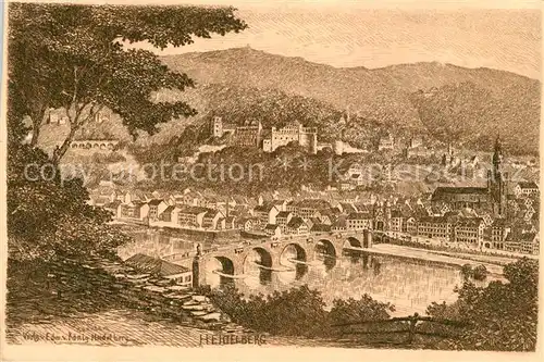 AK / Ansichtskarte Heidelberg_Neckar Br?ckenpartie K?nstlerkarte Heidelberg Neckar