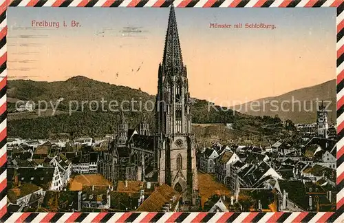 AK / Ansichtskarte Freiburg_Breisgau Muenster mit Schlossberg Freiburg Breisgau