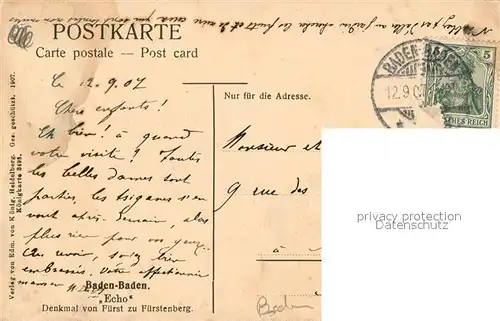AK / Ansichtskarte Baden Baden Echo Denkmal von Fuerst zu Fuerstenberg Baden Baden