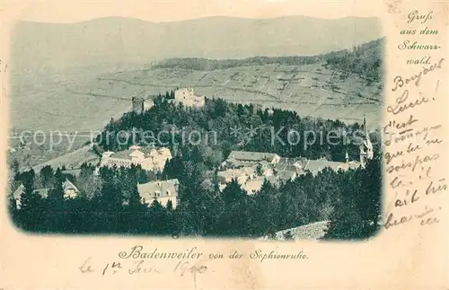 AK / Ansichtskarte Badenweiler Panorama Blick von der Sophienruhe Burgruine Schwarzwald Badenweiler