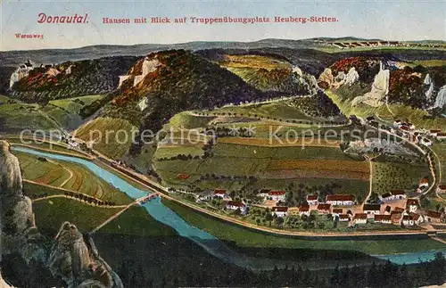 AK / Ansichtskarte Heuberg_Stetten_kalten_Markt Panorama Donautal Hausen Blick auf Truppenuebungsplatz Kuenstlerkarte Heuberg_Stetten