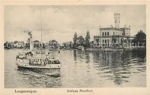AK / Ansichtskarte Langenargen_Bodensee Schloss Montfort Ansicht vom See aus Dampfer Langenargen Bodensee