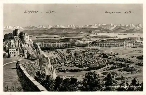 AK / Ansichtskarte Hohentwiel Festung mit Blick auf Bodensee und Alpen Kuenstlerkarte Hohentwiel