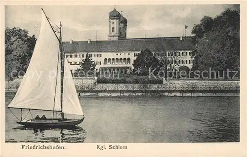 AK / Ansichtskarte Friedrichshafen_Bodensee Koenigliches Schloss Segelboot Friedrichshafen Bodensee