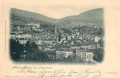 AK / Ansichtskarte Baden Baden Panorama Blick vom Schloss Solms Baden Baden