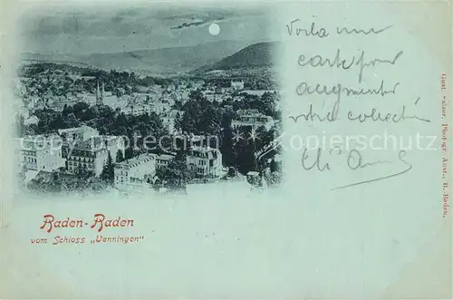 AK / Ansichtskarte Baden Baden Panorama Blick vom Schloss Venningen im Mondschein Deutsche Reichspost Baden Baden