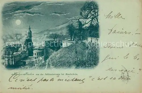 AK / Ansichtskarte Baden Baden Panorama im Mondschein von Schlossterrasse aus gesehen Baden Baden