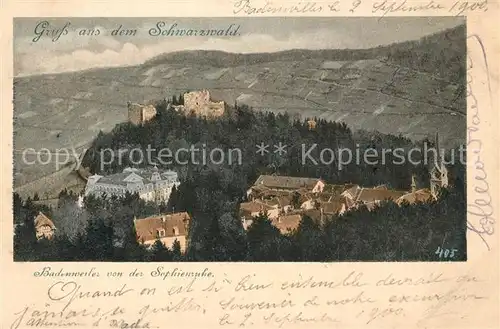 AK / Ansichtskarte Badenweiler Teilansicht von der Sophienruhe mit Burgruine Badenweiler