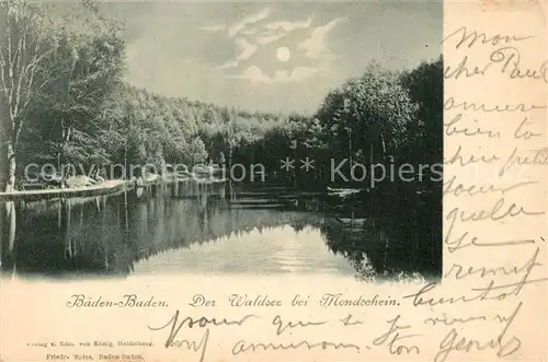 AK / Ansichtskarte Baden Baden Der Waldsee bei Mondschein Baden Baden