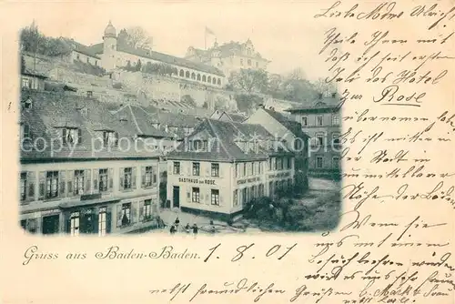 AK / Ansichtskarte Baden Baden Blick zum Schloss Gasthaus zur Rose Baden Baden