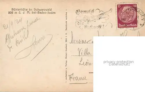 AK / Ansichtskarte Baden Baden Buehlerhoehe Baden Baden