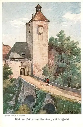 AK / Ansichtskarte Neuburg_Inn Schloss Bruecke zur Hauptburg mit Bergfried Kuenstler Beyrer Neuburg Inn