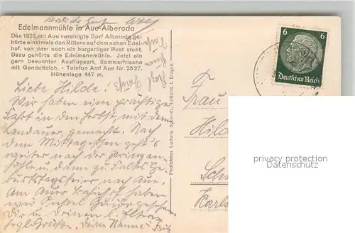 AK / Ansichtskarte Alberoda_Aue Edelmannmuehle Alberoda Aue