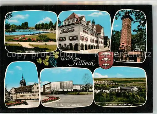 AK / Ansichtskarte Fellbach Freibad Schillergymnasium Rathaus Berliner Platz Kernerturm Fellbach