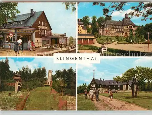 AK / Ansichtskarte Klingenthal_Vogtland HOG Sporthotel Rathaus Grosse Aschbergschanze Jugendherberge Klingenthal_Vogtland