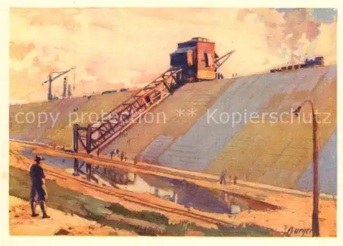 AK / Ansichtskarte Kembs_Elsass Travaux de lUsine Machine a betonner les talus du canal d Amenee Kembs Elsass