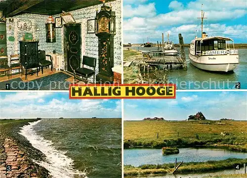 AK / Ansichtskarte Hallig_Hooge Koenigspesel Hafen Schleuse Deich Westerwarft Kirchwarft Hallig Hooge