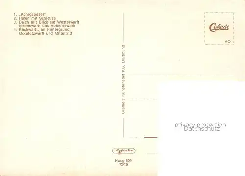 AK / Ansichtskarte Hallig_Hooge Koenigspesel Hafen Schleuse Deich Westerwarft Kirchwarft Hallig Hooge