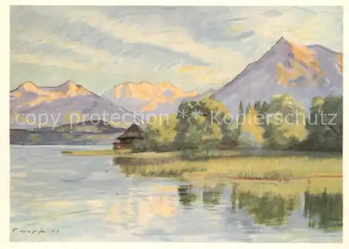 Thun_BE Blick vom Strandbad Kuenstlerkarte Thun_BE