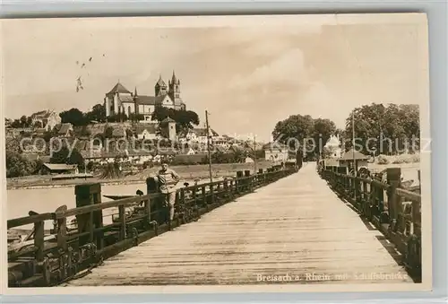 Breisach_Rhein Schiffsbruecke Blick zum Muenster Breisach Rhein