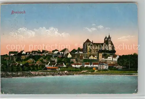 Breisach_Rhein Partie am Rhein Schiffsbruecke Blick zum Muenster Stempel geprueft Breisach Rhein