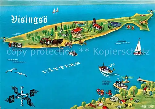 AK / Ansichtskarte Visingsoe Graenna hamn Kuenstler Harry Lange Visingsoe