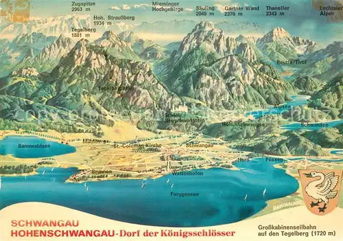 AK / Ansichtskarte Schwangau Hohenschwangau Panoramakarte Schwangau