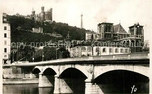 AK / Ansichtskarte Lyon_France Pont Tilsitt Cathedrale Saint Jean Colline de Fourviere Lyon France
