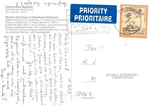 AK / Ansichtskarte Krimml Gaestehaus Hoelzlbauer Krimml