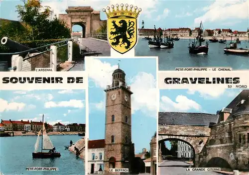 AK / Ansichtskarte Gravelines Arsenal Petit Fort Philippe Le Chenal Le Beffroi La Grande Citerne Gravelines