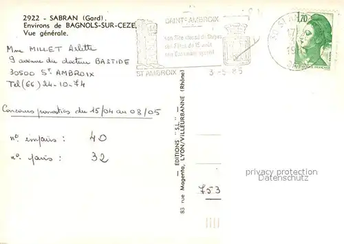 AK / Ansichtskarte Sabran Environs de Bagnols sur Ceze Vue generale Sabran