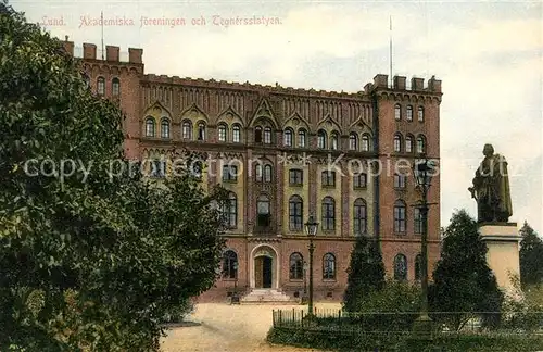 AK / Ansichtskarte Lund_Daenemark Akademiska foereningen och Tegnersslatyen Lund Daenemark