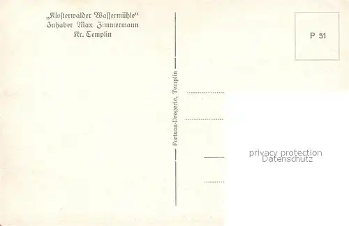 AK / Ansichtskarte Klosterwalde Wassermuehle Restaurant Schleuse Dolgensee  Klosterwalde