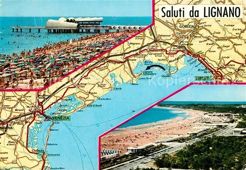 AK / Ansichtskarte Lignano Carta Automobilistica Spiaggia Panorama Lignano
