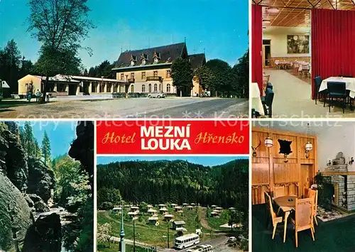 AK / Ansichtskarte Hrensko Hotel Mezni Louka Jidelna Tiche soutesky Chatovy tabor na Mezni louce Klubovna Hrensko