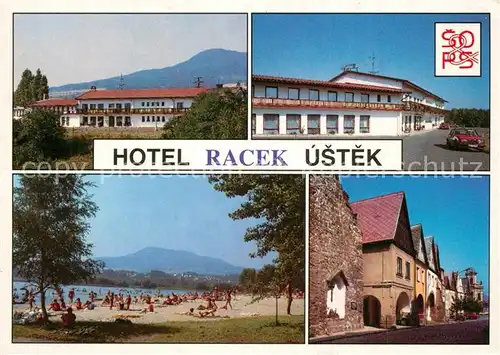AK / Ansichtskarte Ustek_Leitmeritz Hotel Racek Badestrand Ustek_Leitmeritz