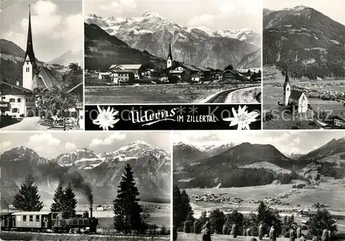 Uderns Ortsmotiv mit Kirche Eisenbahn Dampflokomotive Alpenpanorama Uderns