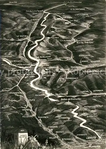 Cernay_Elsass Route des Cretes de Cernay au Col Bonhomme a vol d oiseau Cernay Elsass