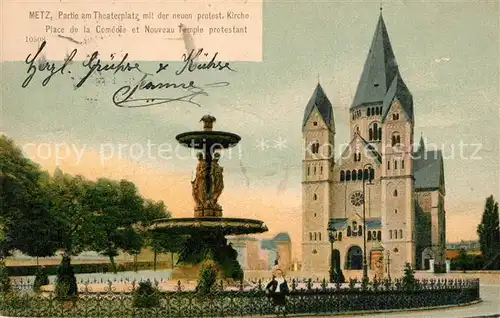 AK / Ansichtskarte Metz_Moselle Kirche am Theaterplatz Brunnen Metz_Moselle