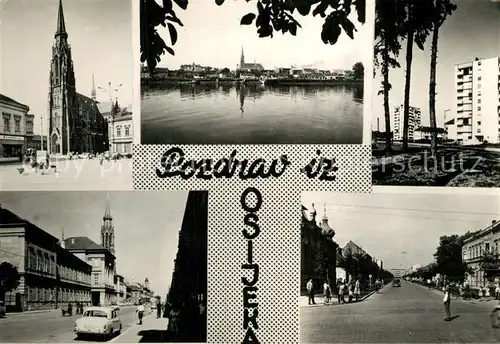 AK / Ansichtskarte Osijek_Croatia Stadtansichten Kirche Marktplatz Partie an der Drau Osijek Croatia