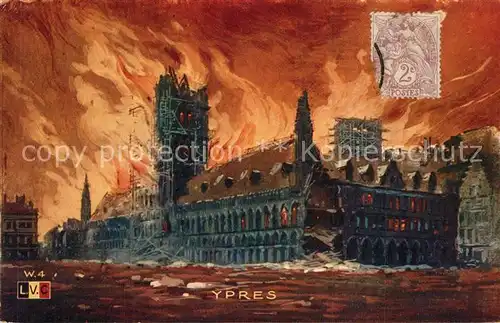 AK / Ansichtskarte Ypres_Ypern_West_Vlaanderen Kriegszerstoerung Kuenstlerkarte Ypres_Ypern