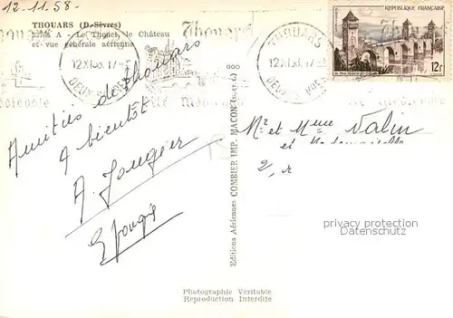 AK / Ansichtskarte Thouars_ Deux Sevres Le Thouet le Chateau et vue generale aerienne 