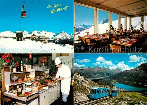 AK / Ansichtskarte St_Moritz_GR Marmite Restaurant Corviglia Bergbahn Alpenpanorama See St_Moritz_GR