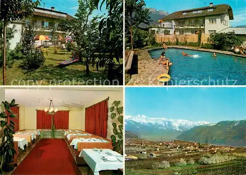 AK / Ansichtskarte Girlan Pension Warasin Gastraum Swimming Pool Alpenpanorama Girlan