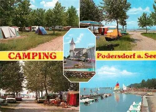 AK / Ansichtskarte Podersdorf_Neusiedler_See Campingplatz Hafen Strand Motiv mit Kirche Podersdorf_Neusiedler_See