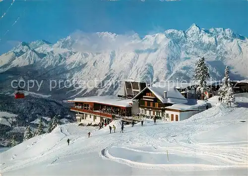 AK / Ansichtskarte Seefeld_Tirol Bergrestaurant Rosshuette gegen Wettersteingebirge Wintersport Seefeld Tirol