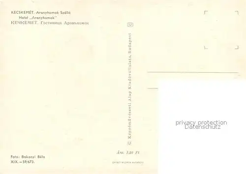 AK / Ansichtskarte Kecskemet Hotel Aranyhamok Kecskemet